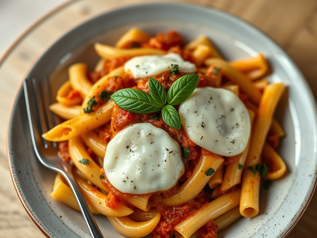 Baked Penne with Vegetables and Mozzarella