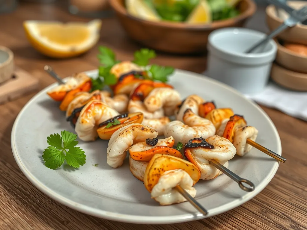 Grilled Garlic Butter Seafood Kebabs