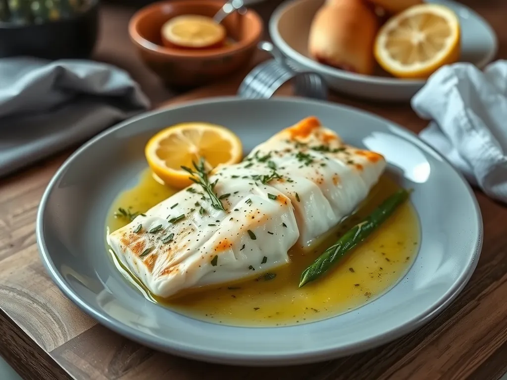 Lemon Garlic Butter Poached White Fish