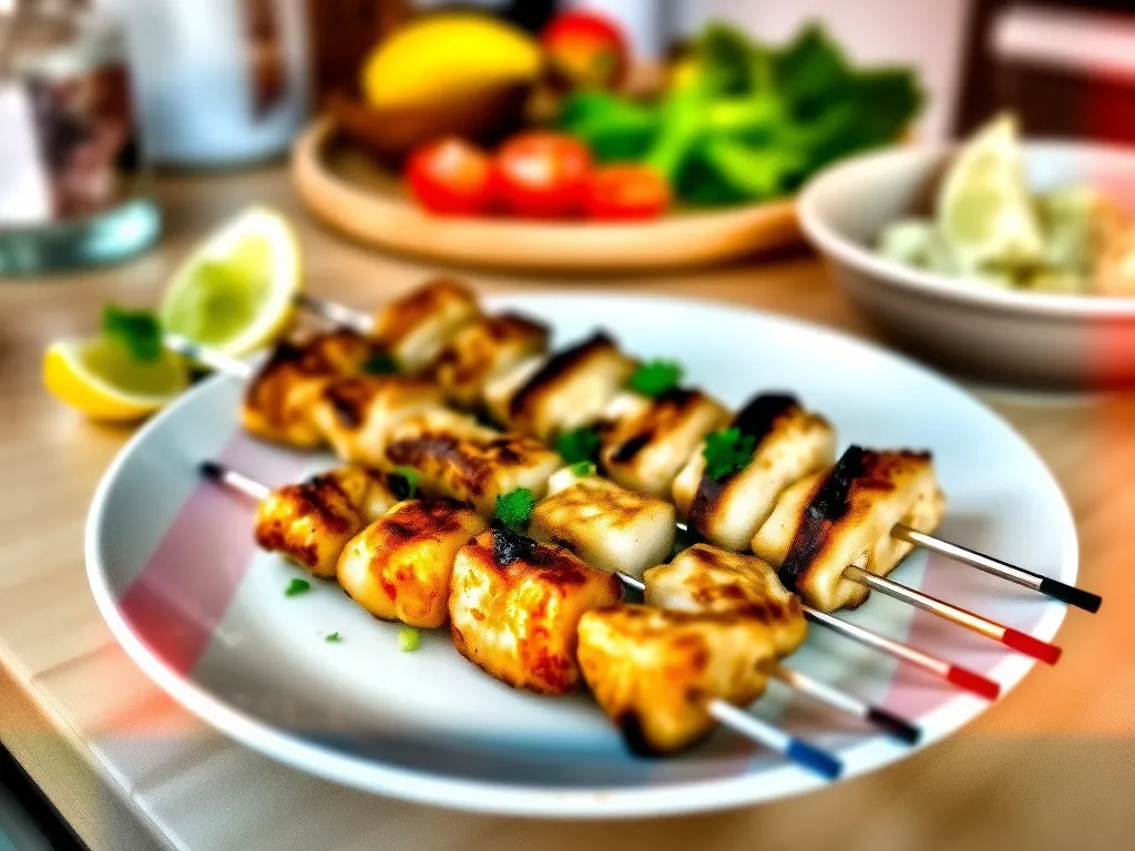 Lemon Garlic Seafood Souvlaki