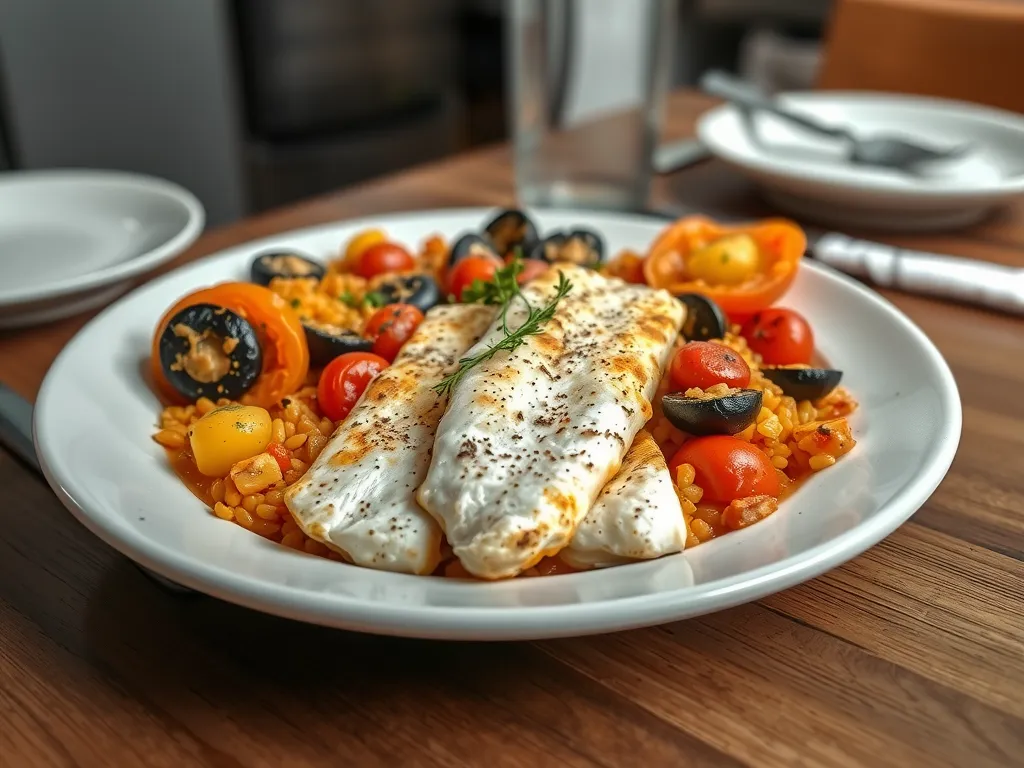 One-Pan Halibut Paella