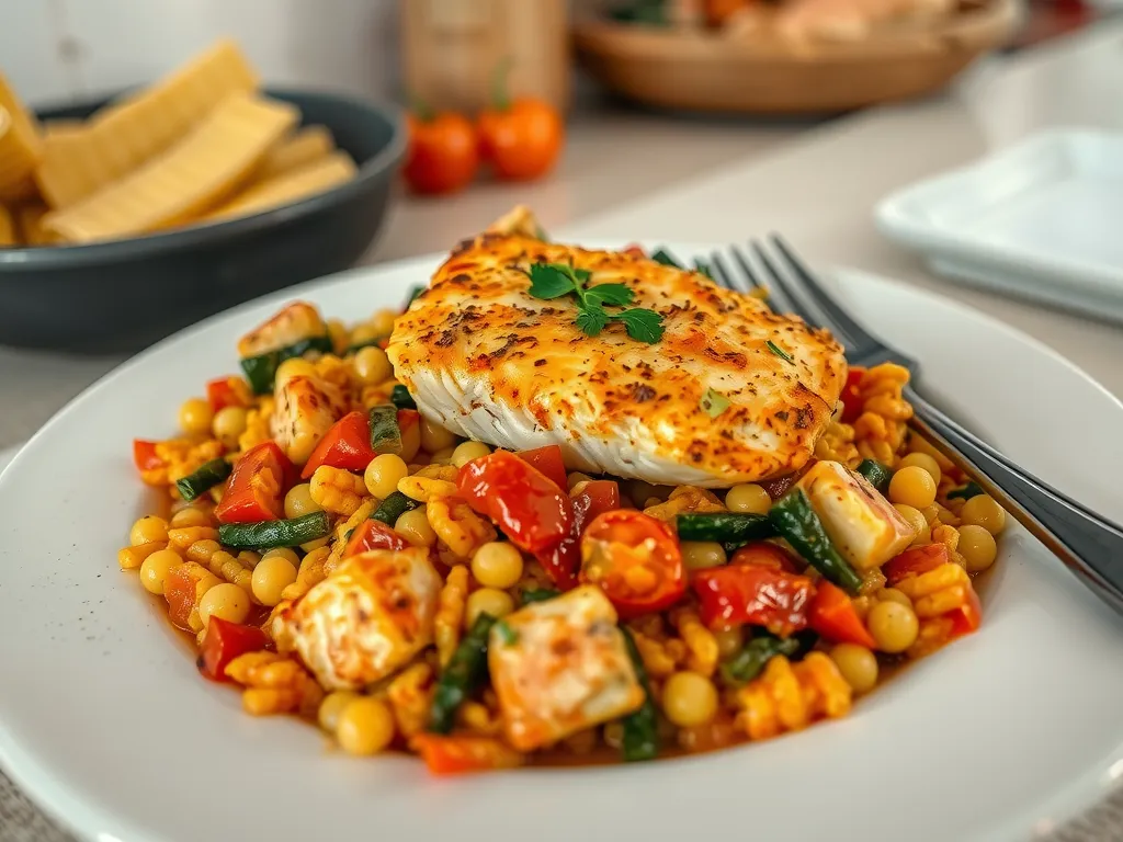One-Pan Salmon Paella Bowl