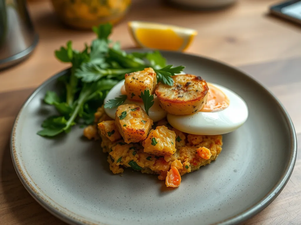 One-Pan Seafood Scotch Egg Hash