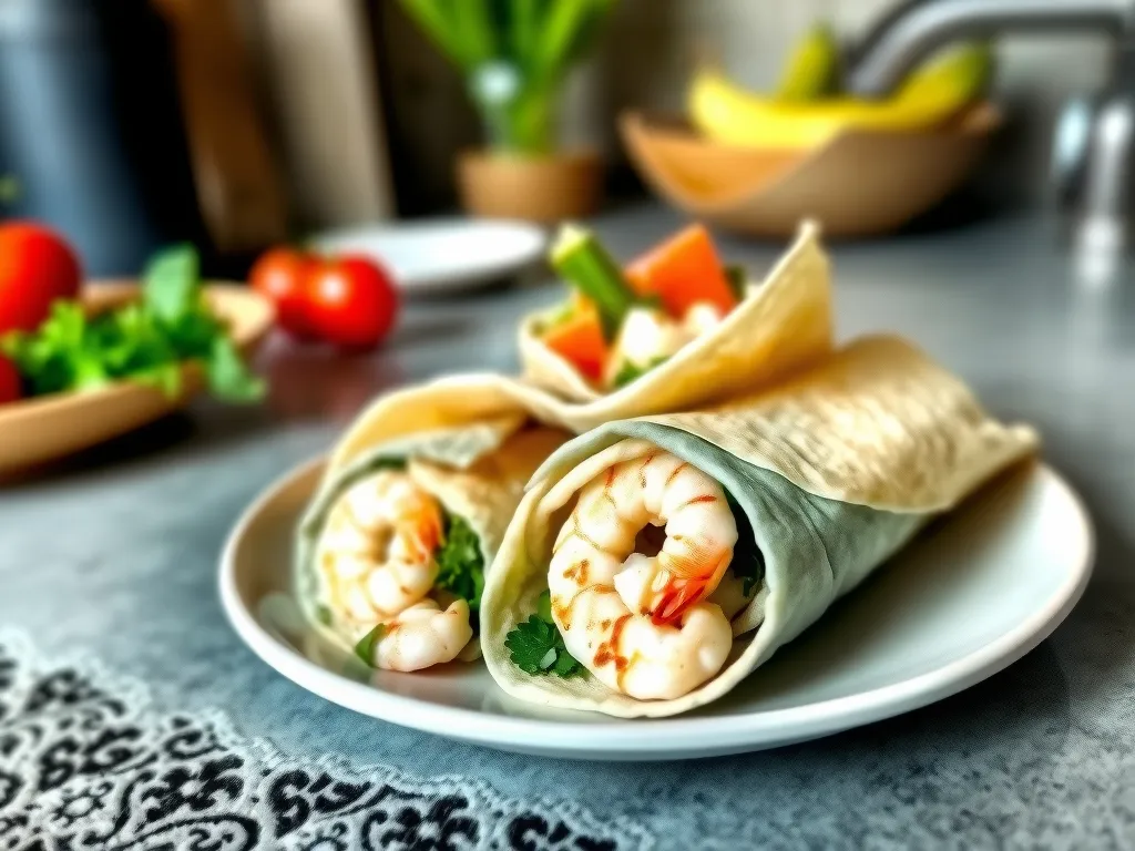 One-Pan Shrimp Hummus Wraps