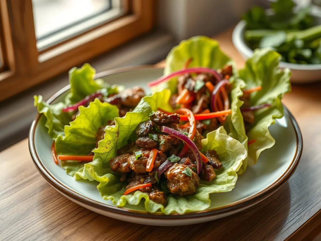 Quick Soy-Glazed Ground Beef Lettuce Cups